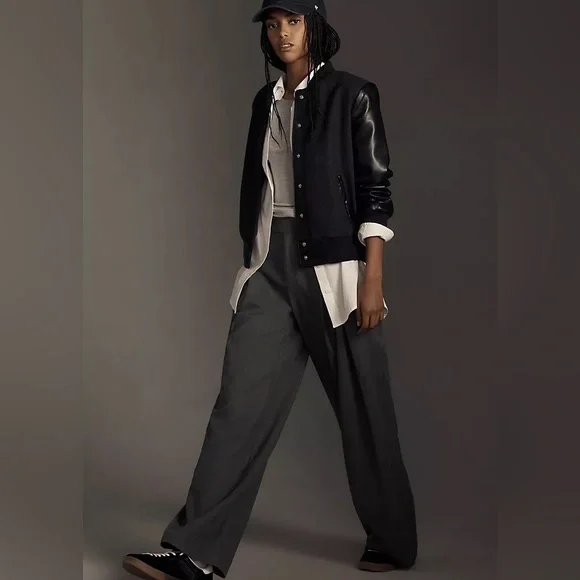 Anthro 7 For All Mankind Bomber Jacket Avec les Filles Strong Shoulder Bomber - Picture 8 of 16